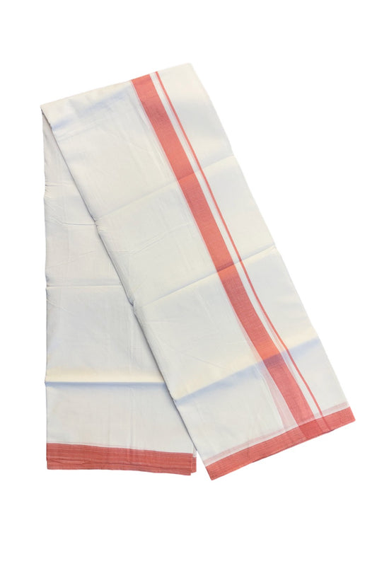 30% Discount! KaithariKada Balaramapuram Handloom 100% Millpaav Cotton Double Mundu/Dhoti Pure white - 100x100 Peach Red Mulloth Border 3.70m (8 Muzham) - 3KK404RAM