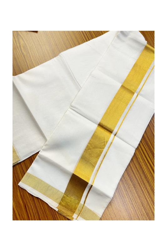 25% DISCOUNT! KaithariKada HANDLOOM Unakkupaavu Balaramapuram - 100% Cotton Double Pure White - Mundu/Dhoti -100x100  2.5inch Gold Kasavu Kara  - 3KK409SOM