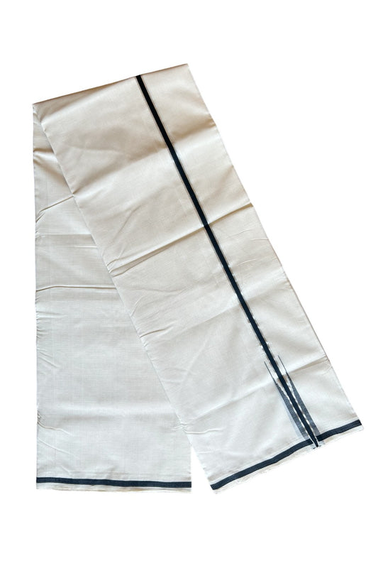 30% DISCOUNT!! KaithariKada HANDLOOM UNAKKUPAAV Balaramapuram - 100% PURE Cotton OFF White (Unbleached) Double Mundu/Dothi - 2.5 cm Puliyilakkara Silver kasavu Black chutty - 3KK462RAM