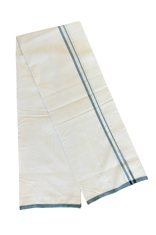 30% Discount!! SIGNATURE KAITHARIKADA EXCLUSIVE SINGLE DHOTI - 100% Cotton Balaramapuram HANDLOOM Single Mundu/Dhoti - Off White - (Unbleached) 1 cm GREEN Chutty Kara (2 meter / 4 muzham)- 3KK467KAI
