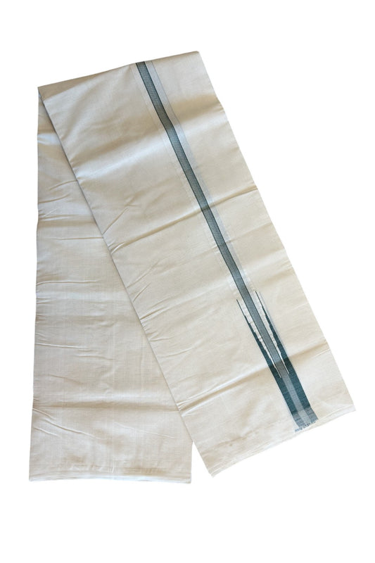 30% DISCOUNT!! KaithariKada HANDLOOM Millpaav Balaramapuram - 100% PURE Cotton OFF White Double - (Unbleached) Mundu/Dothi -  1.25 inch Puliyilakkara Green Chutty kara - 3KK5011RAM