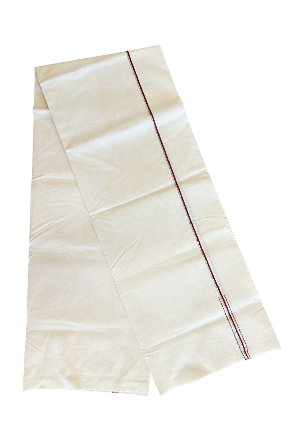 20% Discount!! KaithariKada Balaramapuram 100% COTTON SINGLE OFF WHITE - (Unbleached) Mundu/Dhoti - 100X100 - 0.5 Inch Maroon & Silver Puliyilakkara Chutty (2 meter / 4 muzham) - 3KK5035ASH
