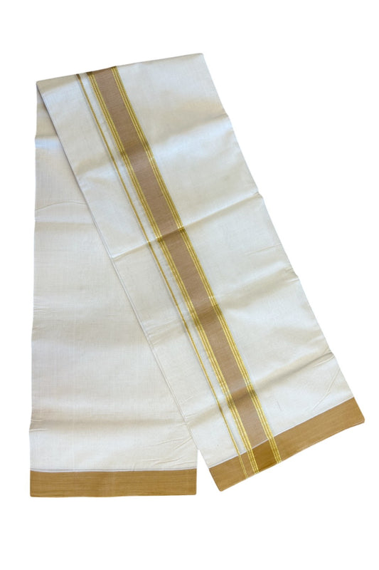 30% Discount KaithariKada HANDLOOM Unakkupaav Balaramapuram - 100% PURE Cotton Off White (Unbleached) - 100x100 Double Mundu/Dhoti -  2.25 inch Kasavu Light Brown Kara- 223