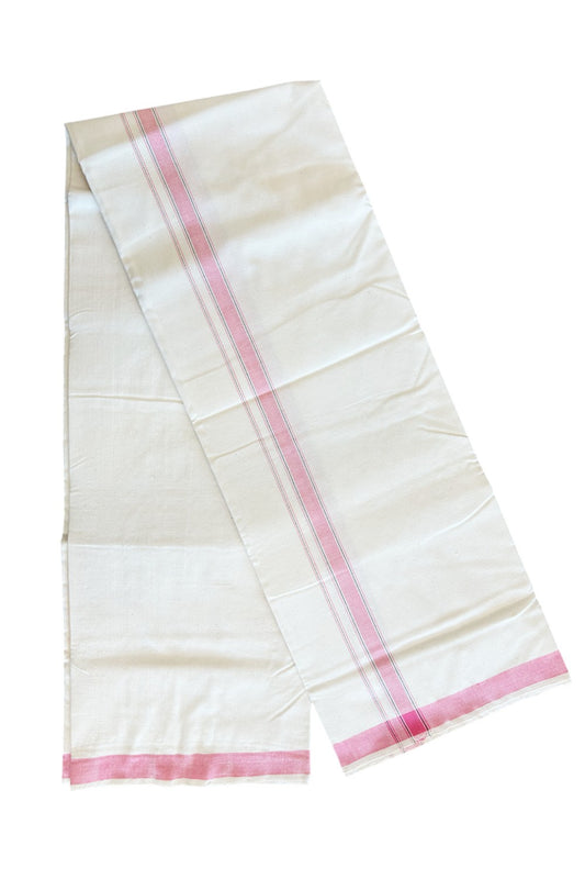30% Discount ! KaithariKada 100% Cotton Balaramapuram HANDLOOM Single Mundu/Dhoti - Off White - (Unbleached) 1.Inch (2 meter / 4 muzham) Pink & Black Stripes- KK32KAI