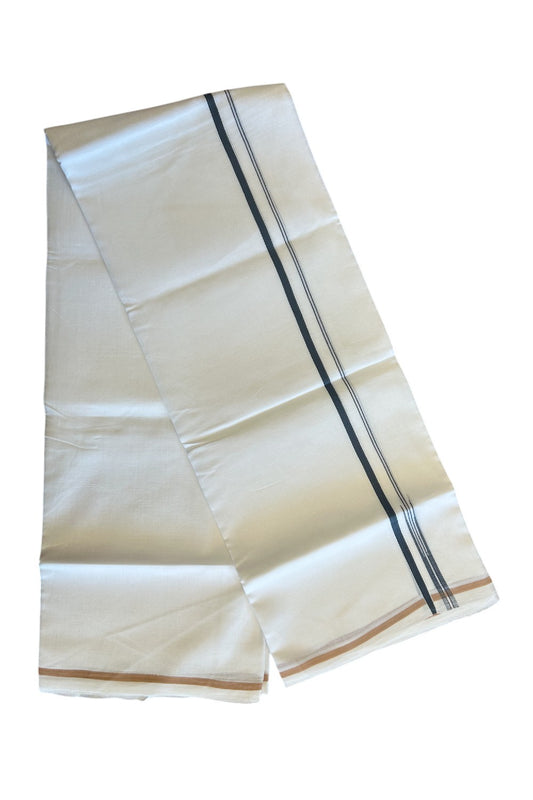 26% DISCOUNT!!  KaithariKada Balaramapuram 100% Cotton PURE WHITE Double Mundu/Dhoti-100x100 1 cm Puliyilakkara Ash Grey Chutty Kara - 3KK5086ASH