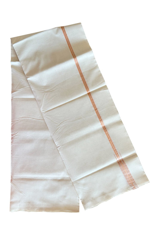 30% DISCOUNT!! KaithariKada HANDLOOM UNAKKUPAAV Balaramapuram - 100% PURE Cotton OFF White - (Unbleached) Double Mundu/Dothi - 1.5 cm Puliyilakkara silver kasavu & Orange Striped chutty - 3KK5089YAR