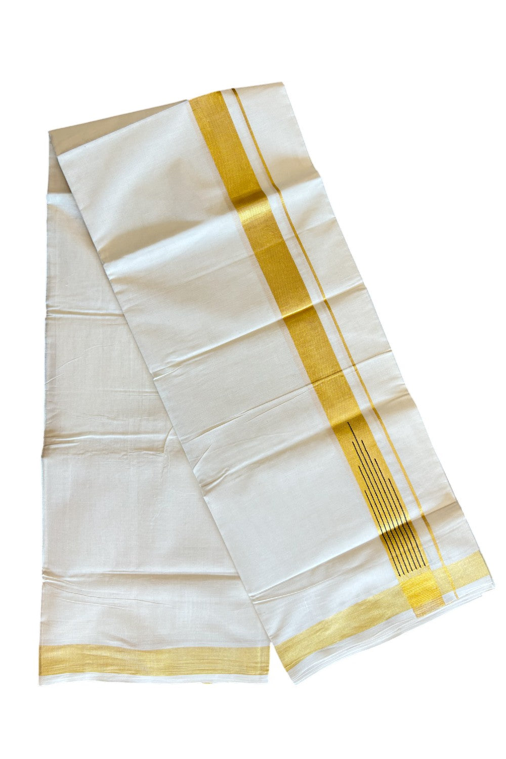 Onam 2025 Special ! KaithariKada Balaramapuram 100%  Cotton Double Off white - (Unbleached) Mundu/Dhoti - 100 X 80 - 1.5 inch Kasav & Black Chutty kara - 129 KK5258 THI