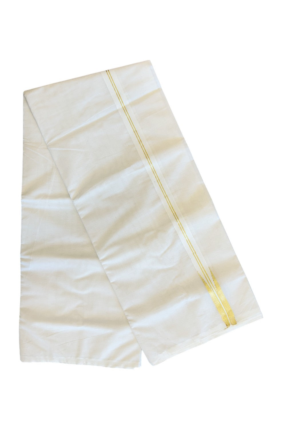 SHORT DHOTI SPECIAL! Kaitharikada.com - 19% DISCOUNT! Balaramapuram Double Off white - (Unbleached)  100% Cotton Mundu/Dhoti - 100x100 - 1 Inch Kara & 45 inches Height Puliyilakkara 2 line kasavu chutty - 3KK5125ASH