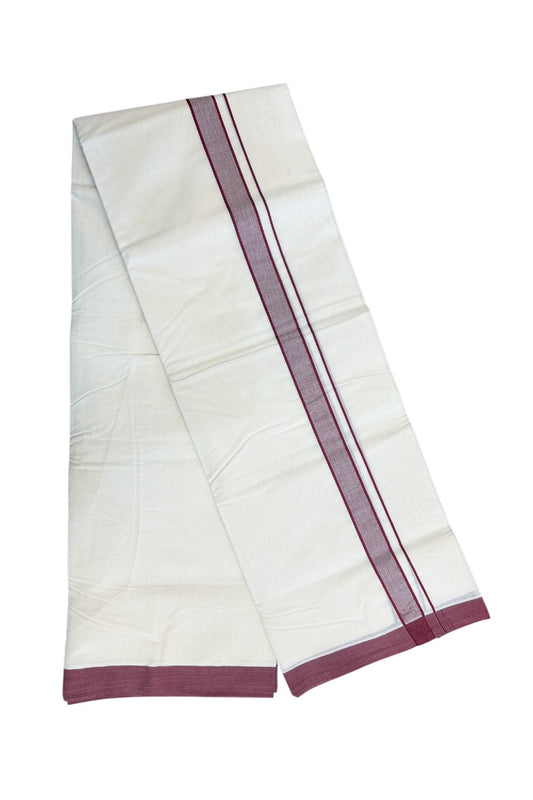 22% Discount ! KaithariKada Balaramapuram 100% Cotton Double Off white - (Unbleached) - Mundu/Dhoti- 100x80 - 1 inch Maroon Shaded Kara.- 3KK5140ASH