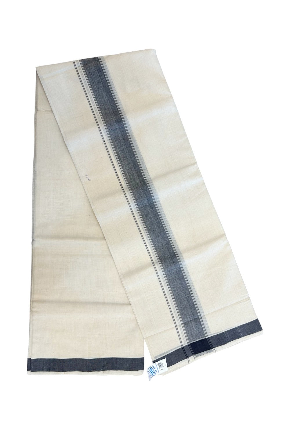 25% Discount KaithariKada HANDLOOM Unakkupaav Balaramapuram - 100% PURE Cotton off white (Unbleached) Double Mundu/Dhoti - 80X90 - 1.75 inch Black Stripes Kara 3.80 mtr - 3KK5192ELA