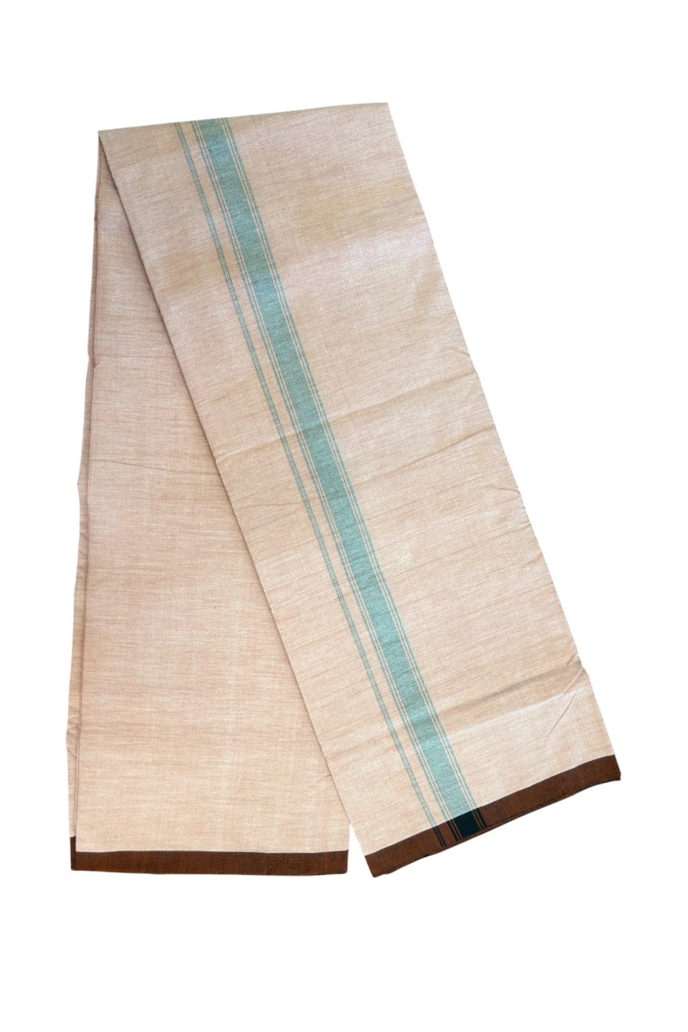 25% Discount ! KaithariKada 100% Cotton Balaramapuram HANDLOOM Single Mundu/Dhoti - Dark Peach Shaded COLOUR BODY & 1.25 inch Black Striped Kara (2 meter / 4 muzham) - 3KK5225KAI