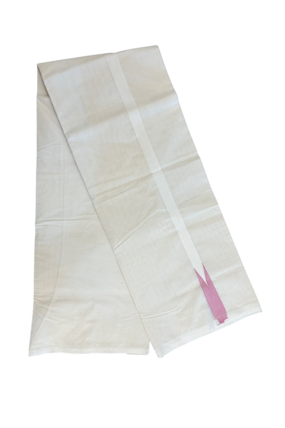 29% DISCOUNT ! KaithariKada Balaramapuram 100% COTTON Double OFF WHITE (Unbleached) Mundu/Dhoti- 100x100 - 1 inch Puliyilakkara Baby Pink Striped Chutty Kara - 4mtr (8.5 muzham)- 4KK5238 ASH
