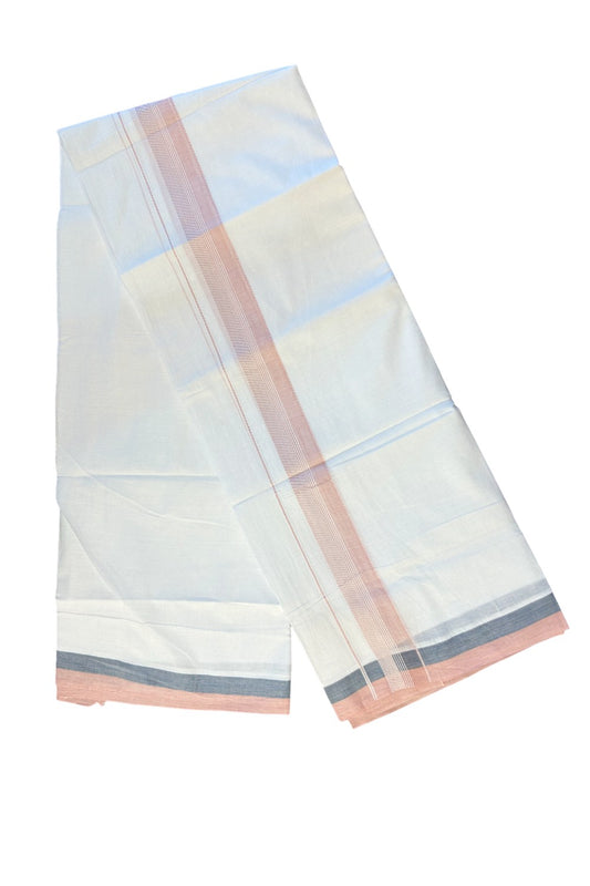 21% DISCOUNT!! Kaitharikada Balaramapuram 100% Cotton PURE WHITE Double Mundu/Dothi - 100x80 - 2.25 Inch LIGHT PINK & WHITE STRIPED Cotton Kara - 3KK63VIN