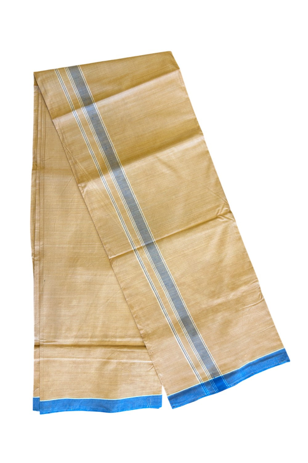 10% DISCOUNT ! KaithariKada Kalamachal 100% Pure Cotton - Handloom Single Mundu/Dhoti - KAAVI BODY DARK BLUE 1.75 inch Kara (2 meter / 4 muzham) - 3KK8004KK