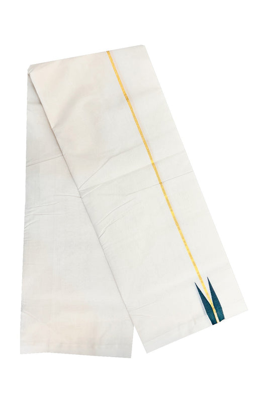 30% DISCOUNT! KaithariKada BALARAMAPURAM HANDLOOM Unakkupaav- 100% PURE Cotton 100x100 Double Mundu/Dhoti OFF WHITE (Unbleached) - PULIYILAKKARA Gold  Kasavu & GREEN Chutty KARA- 3RAM24.