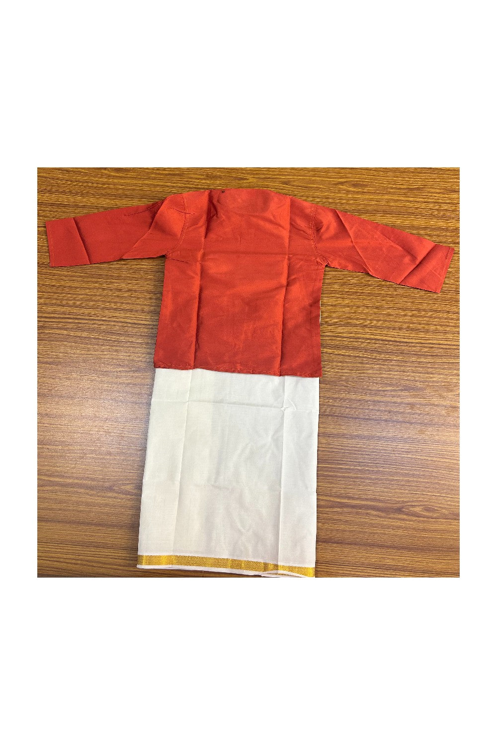10% DISCOUNT !!! Yuvraj - Traditional South Indian Kids Silk Kurta & Mund - BRICK RED Kurta Off white Kasavu Mund Age 5 - 3KK108YUV5
