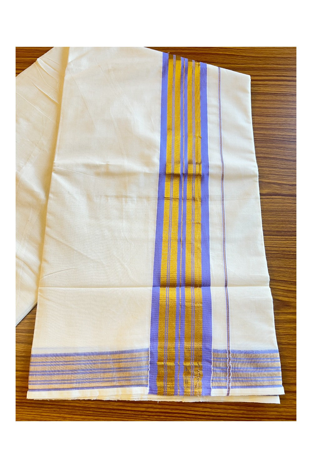 Kaitharikada Kerala Cotton Saree 4 inch Lavender Violet & Kasavu  - 3KK303VIN