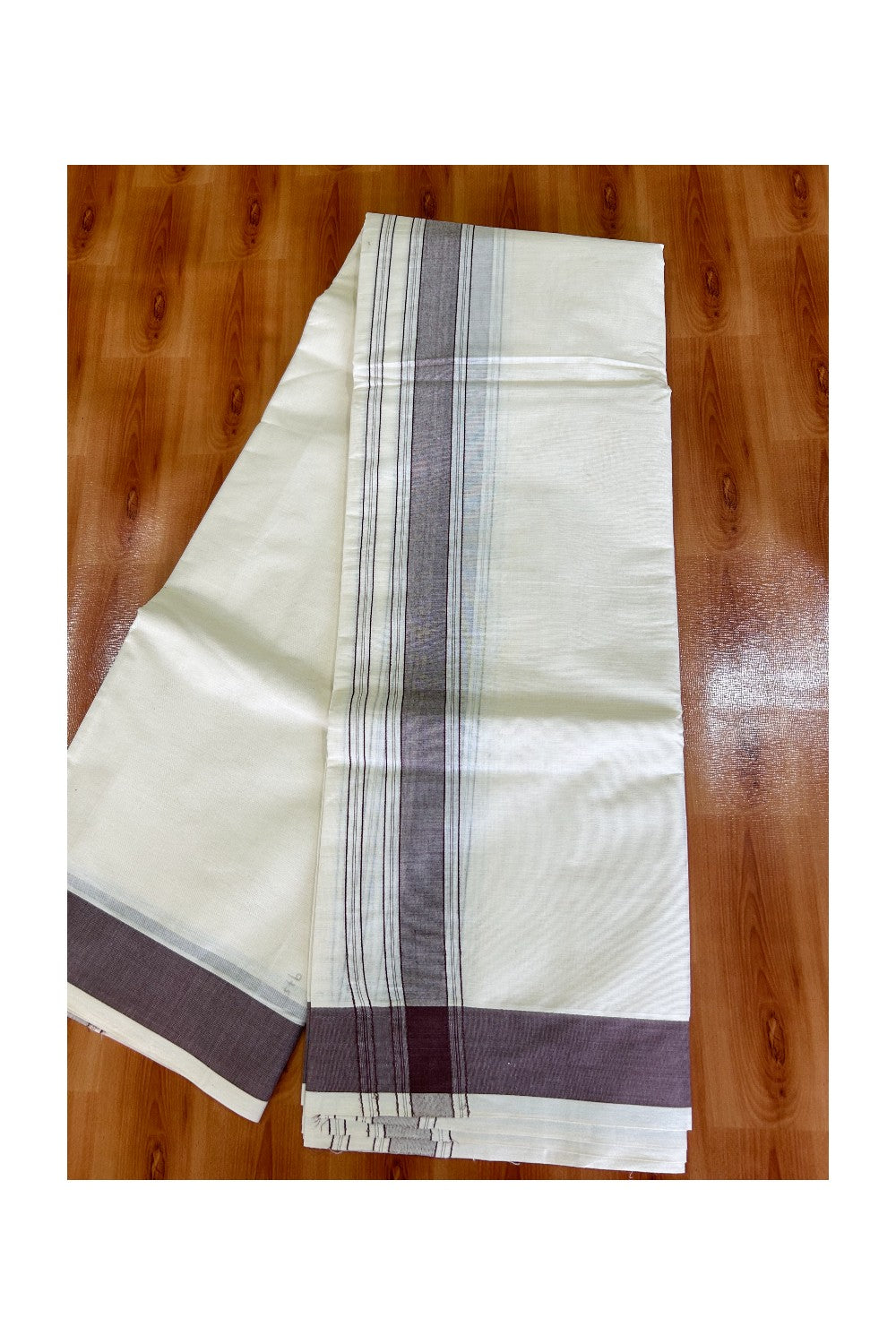 36% Discount KaithariKada 100% Cotton Off White - (Unbleached) Pure Cotton - 100x100 thread - NORTH INDIAN - ATTACHED GAMCHA 9X5 Dhoti BROWN STRIPED 2.75 inch  kara - 3KK5004PMC