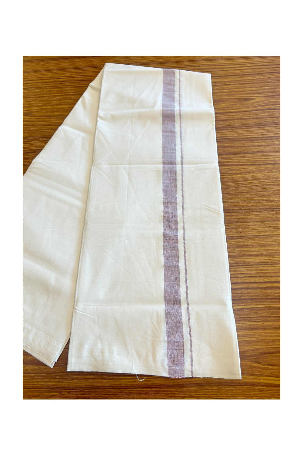 20% DISCOUNT ! KaithariKada Balaramapuram 100% COTTON SINGLE OFF WHITE - (Unbleached) Mundu/Dhoti-Twisted 100s Thread- 1.5 inch Maroon shaded Kara (2 metre / 4 muzham)- 3KK5023ASH