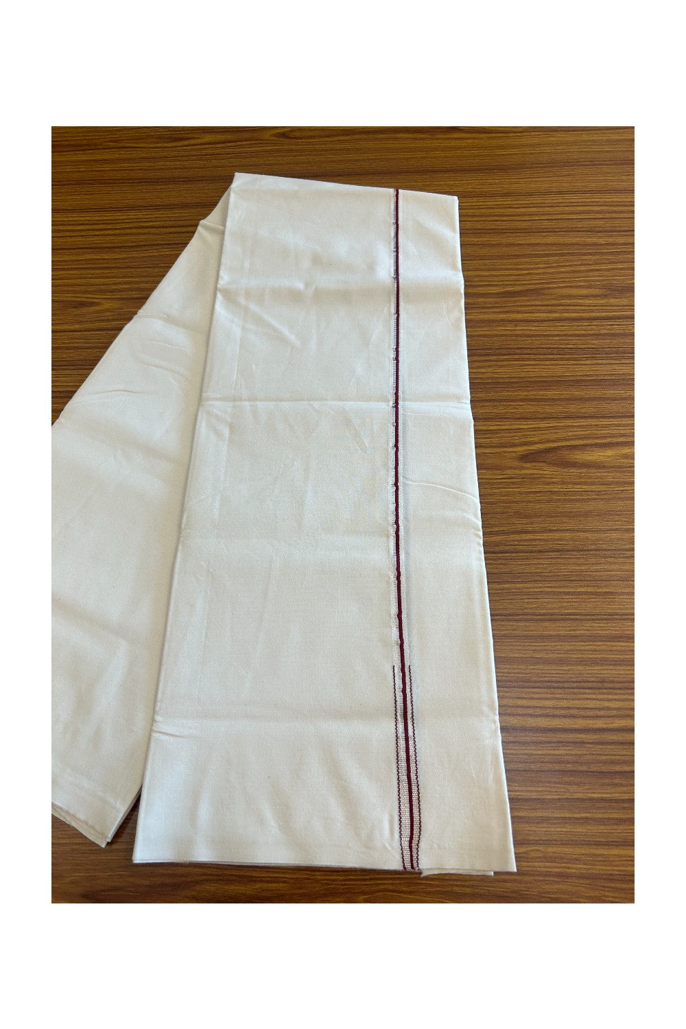 20% Discount!! KaithariKada Balaramapuram 100% COTTON SINGLE OFF WHITE - (Unbleached) Mundu/Dhoti - 100X100 - 0.5 Inch Maroon & Silver Puliyilakkara Chutty (2 meter / 4 muzham) - 3KK5035ASH