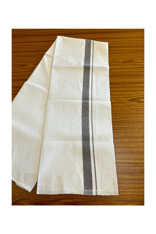 28% DISCOUNT! KaithariKada Balaramapuram 100% Cotton Pure WHITE Single Mundu/Dhoti-100s 1.5 inch BROWN kara (2 meter / 4 muzham) - 3KK5043ASH