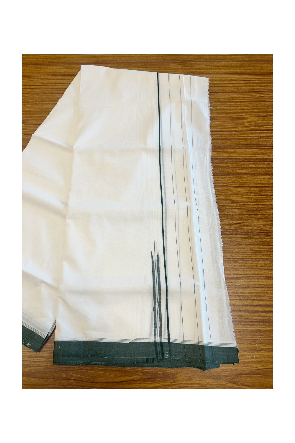 25% Disocunt! NEW PURE WHITE HANDLOOM UNAKKUPAAV Balaramapuram - 100% Cotton Double Pure White - Mundu/Dhoti - 100x100 4.75 inch Dark Green CHUTTY Kara 3.68 mtrs (8 Muzham) - 3KK5048REA