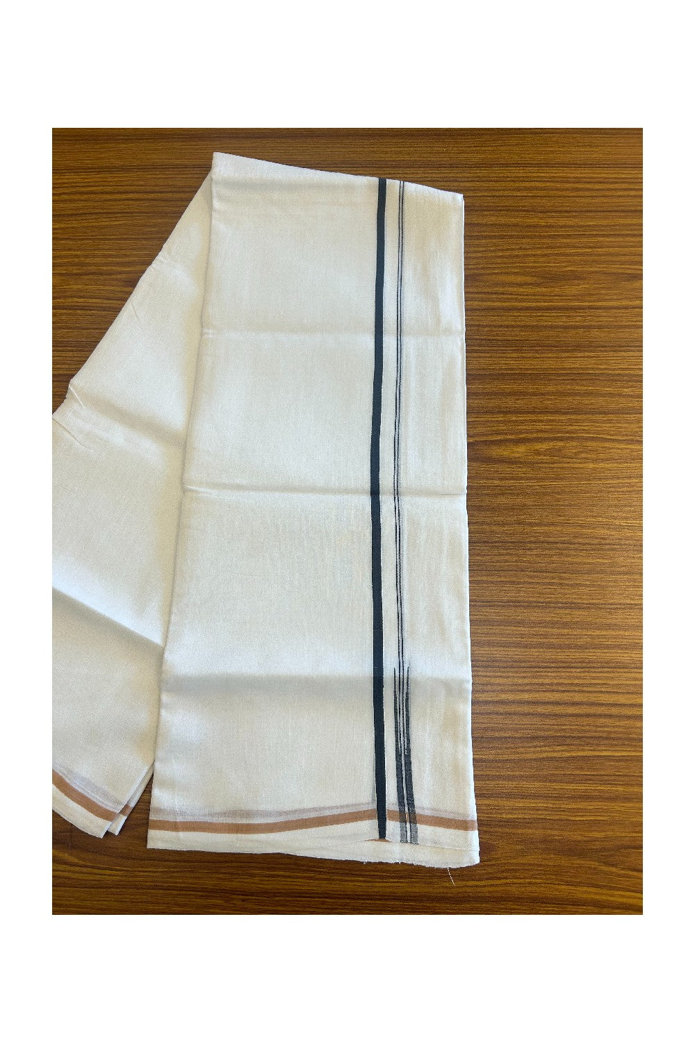 26% DISCOUNT!!  KaithariKada Balaramapuram 100% Cotton PURE WHITE Double Mundu/Dhoti-100x100 1 cm Puliyilakkara Ash Grey Chutty Kara - 3KK5086ASH
