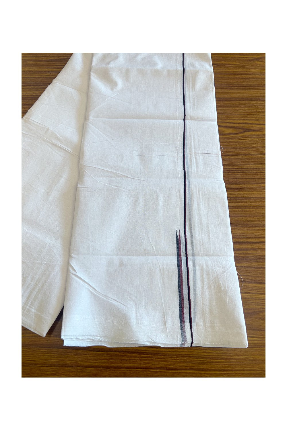 DMK Veshti - 30% DISCOUNT!! KaithariKada BALARAMAPURAM HANDLOOM Unakkupaav - 100% PURE Cotton 100x100 Double Mundu/Dhoti PURE WHITE - 0.5 cm PULIYILAKKARA BLACK & MAROON chutty - 3KK5119YAR