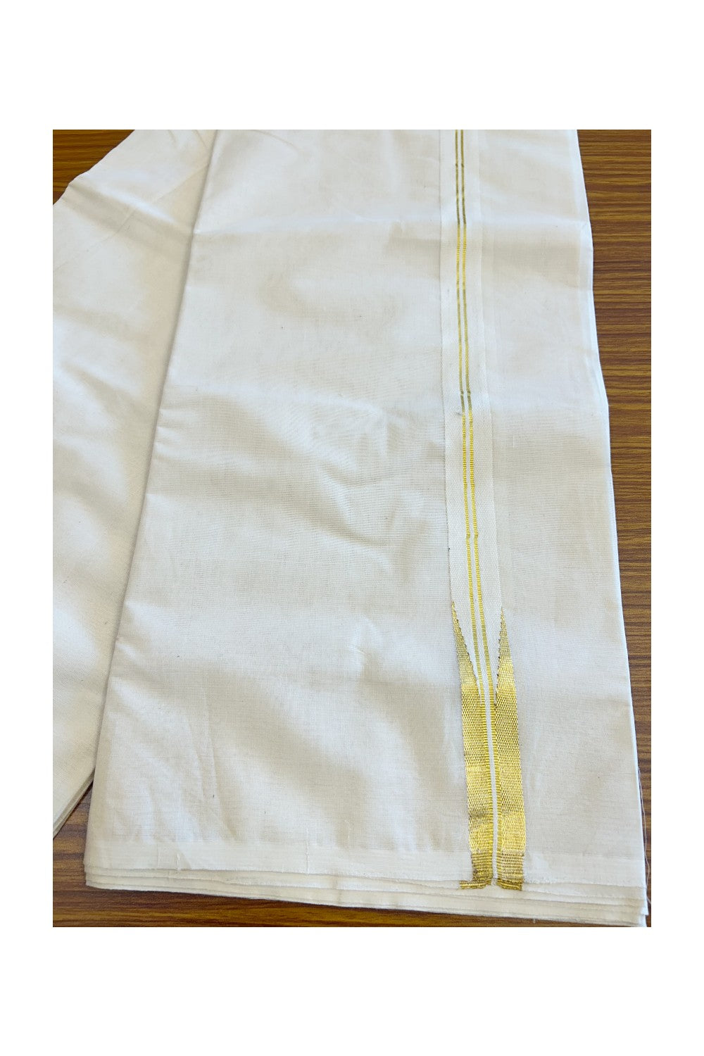 SHORT DHOTI SPECIAL! Kaitharikada.com - 19% DISCOUNT! Balaramapuram Double Off white - (Unbleached)  100% Cotton Mundu/Dhoti - 100x100 - 1 Inch Kara & 45 inches Height Puliyilakkara 2 line kasavu chutty - 3KK5125ASH