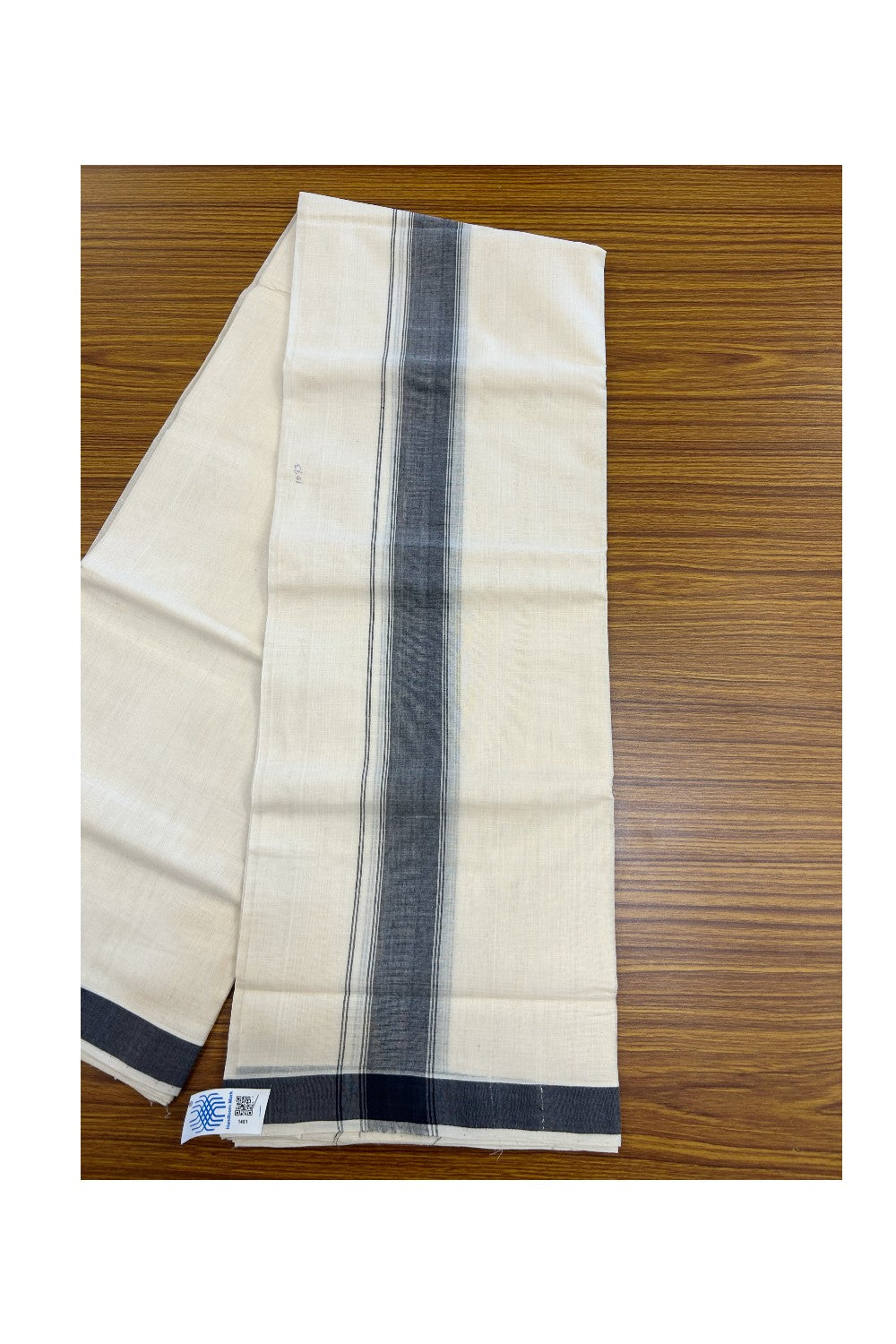 25% Discount KaithariKada HANDLOOM Unakkupaav Balaramapuram - 100% PURE Cotton off white (Unbleached) Double Mundu/Dhoti - 80X90 - 1.75 inch Black Stripes Kara 3.80 mtr - 3KK5192ELA