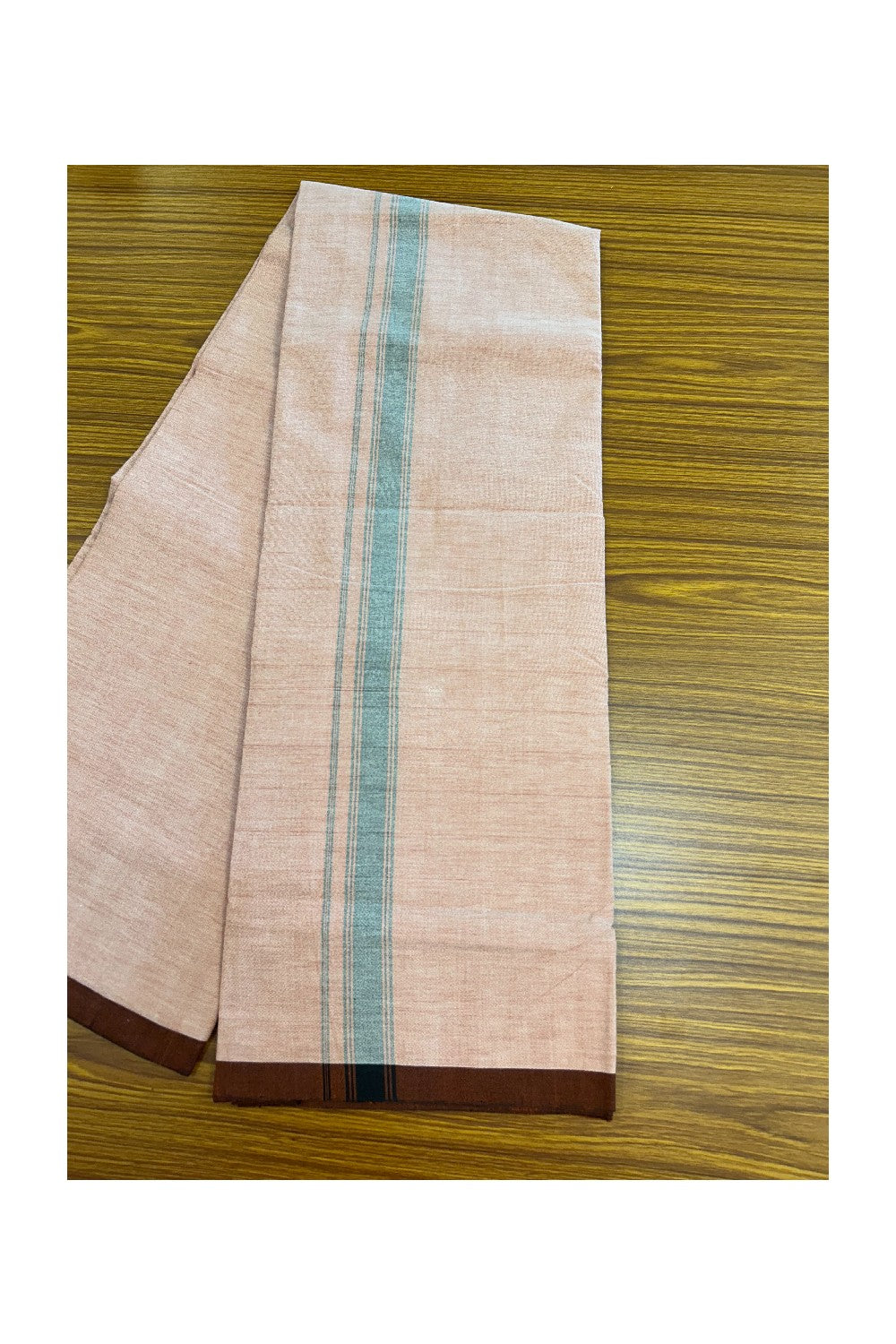25% Discount ! KaithariKada 100% Cotton Balaramapuram HANDLOOM Single Mundu/Dhoti - Dark Peach Shaded COLOUR BODY & 1.25 inch Black Striped Kara (2 meter / 4 muzham) - 3KK5225KAI