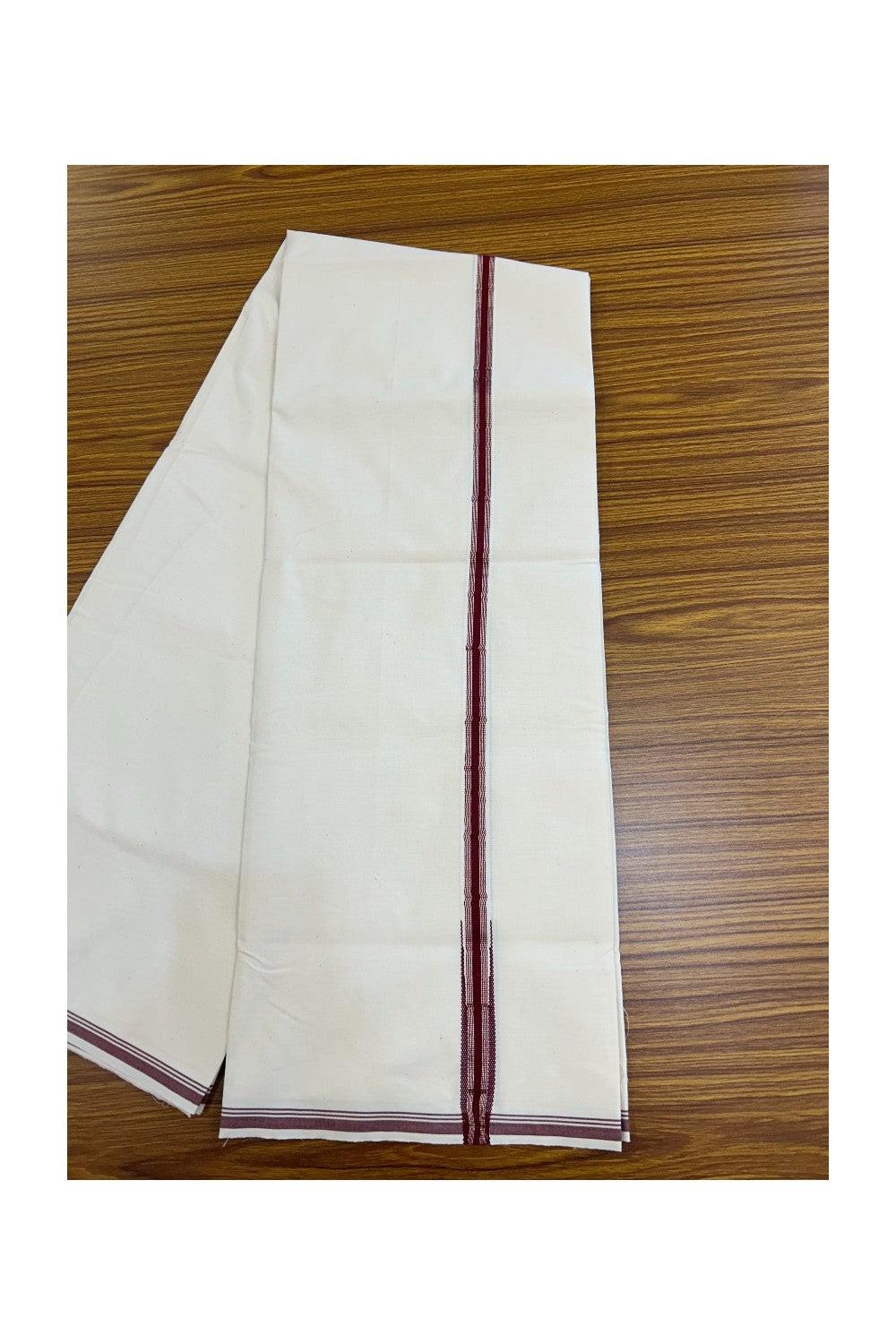 20% Discount!! KaithariKada Balaramapuram 100% COTTON SINGLE OFF WHITE - (Unbleached) Mundu/Dhoti - 100X100 - 0.75 inch Puliyilakkara Maroon & Silver Kasavu Striped Chutty Kara(2 meter / 4 muzham) - 3KK5228 ASH