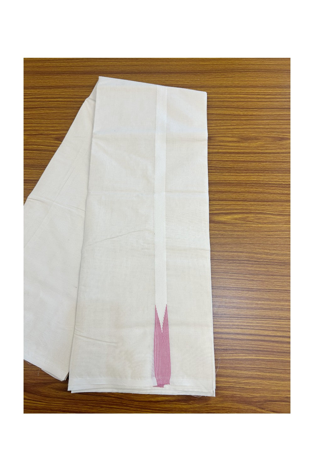 29% DISCOUNT ! KaithariKada Balaramapuram 100% COTTON Double OFF WHITE (Unbleached) Mundu/Dhoti- 100x100 - 1 inch Puliyilakkara Baby Pink Striped Chutty Kara - 4mtr (8.5 muzham)- 4KK5238 ASH