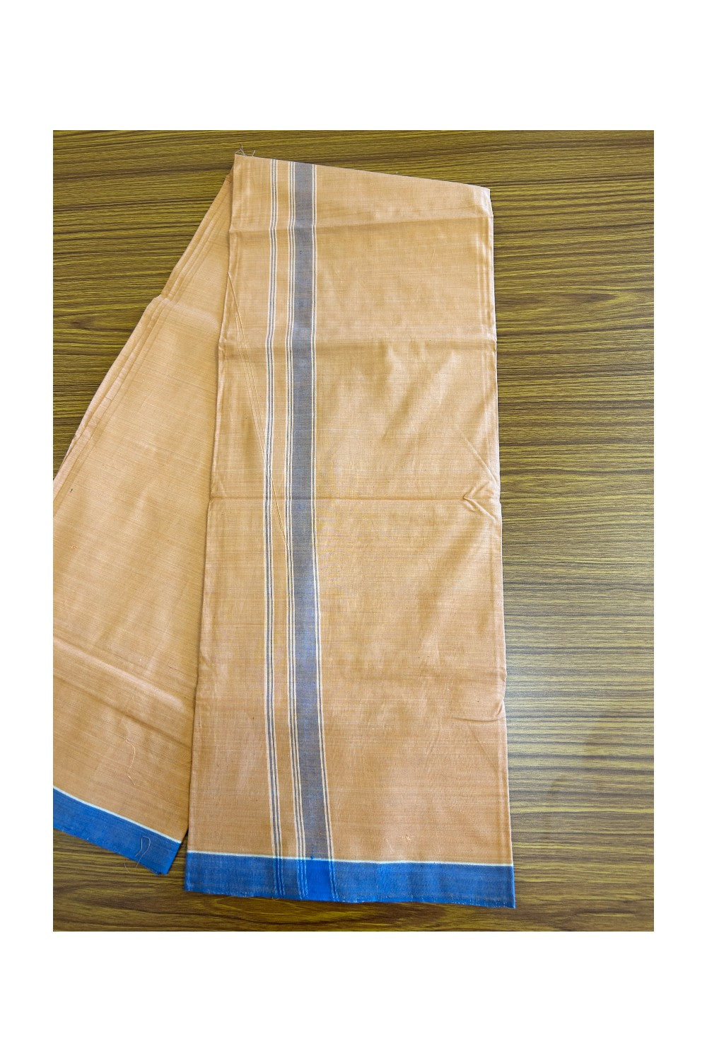 10% DISCOUNT ! KaithariKada Kalamachal 100% Pure Cotton - Handloom Single Mundu/Dhoti - KAAVI BODY DARK BLUE 1.75 inch Kara (2 meter / 4 muzham) - 3KK8004KK