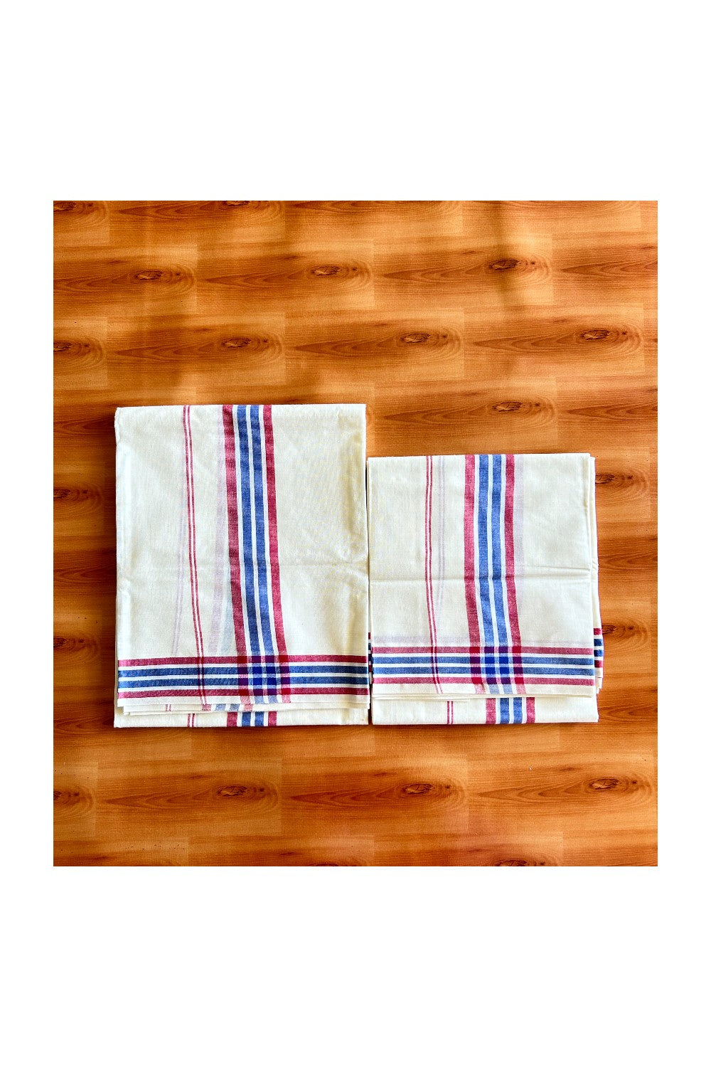 16% Discount!! KaithariKada - Kerala Cotton SINGLE SET MUND FOR WOMEN - Navy Blue & Red Striped Mulloth Kara- 3KK494VIN