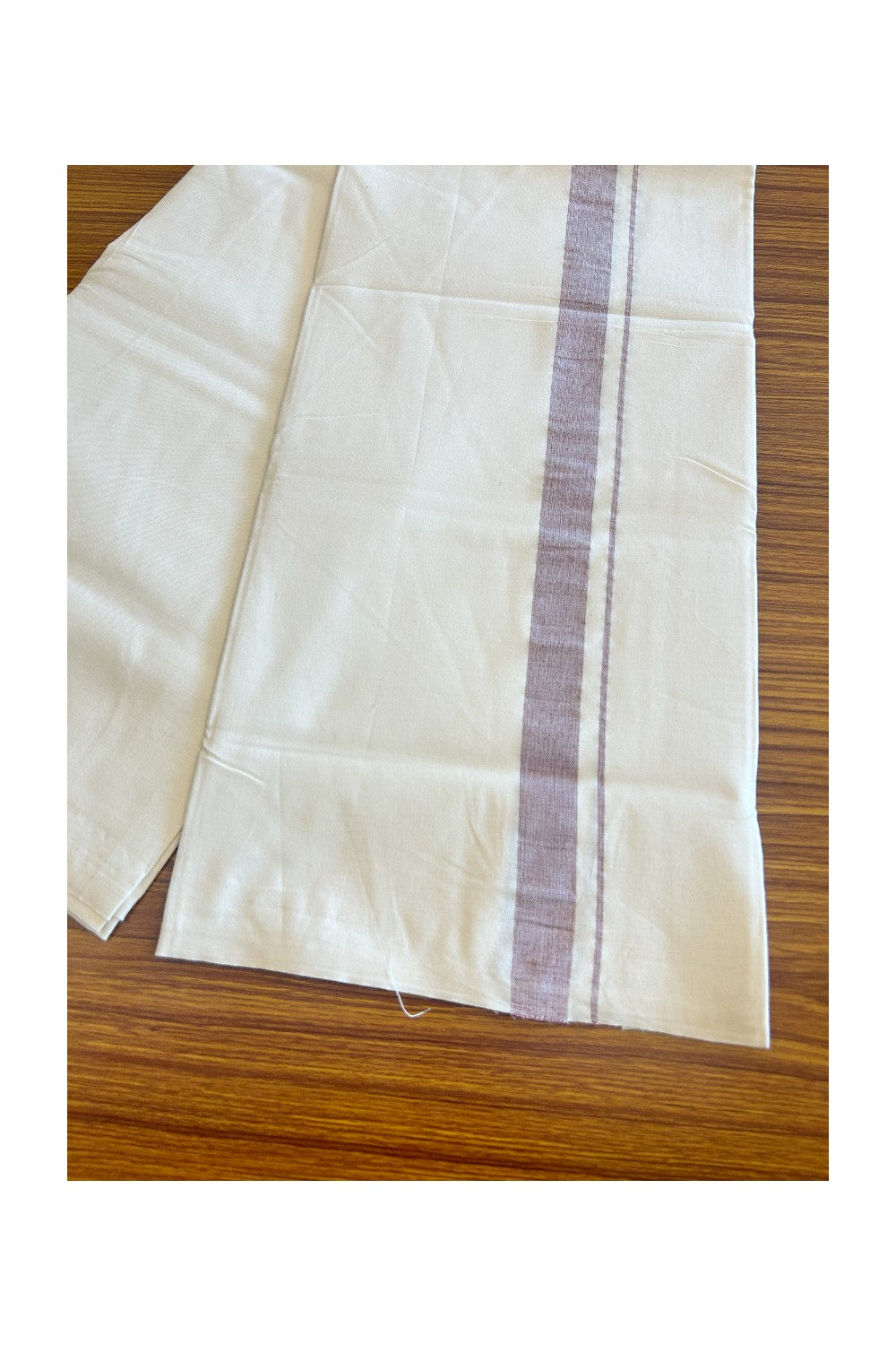 20% DISCOUNT ! KaithariKada Balaramapuram 100% COTTON SINGLE OFF WHITE - (Unbleached) Mundu/Dhoti-Twisted 100s Thread- 1.5 inch Maroon shaded Kara (2 metre / 4 muzham)- 3KK5023ASH