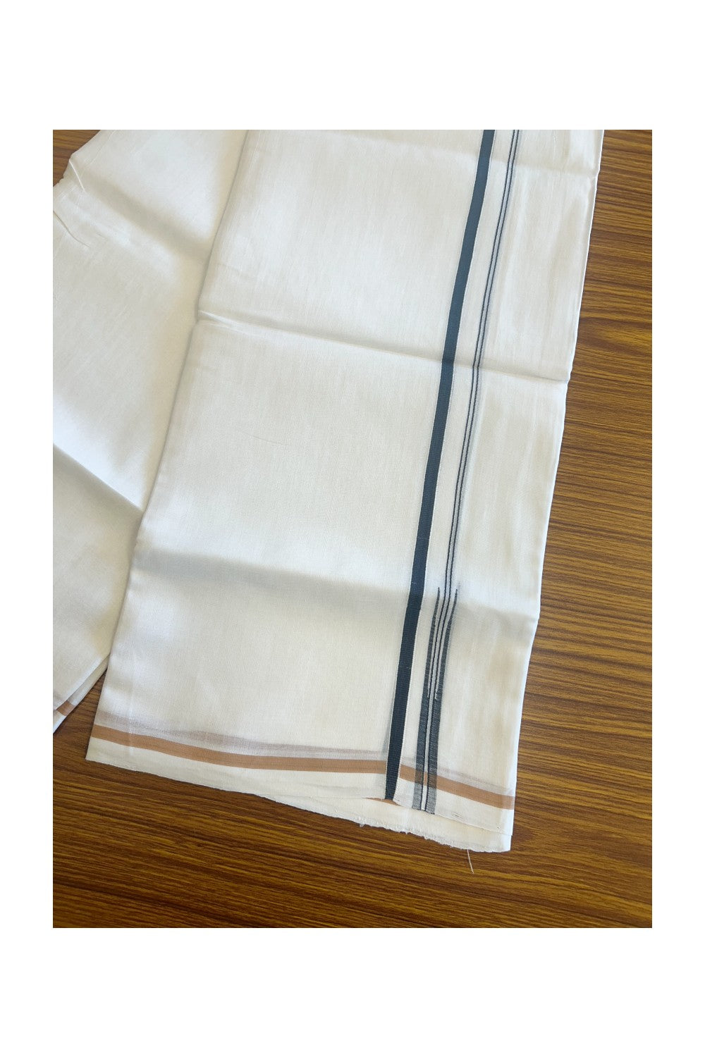 26% DISCOUNT!!  KaithariKada Balaramapuram 100% Cotton PURE WHITE Double Mundu/Dhoti-100x100 1 cm Puliyilakkara Ash Grey Chutty Kara - 3KK5086ASH