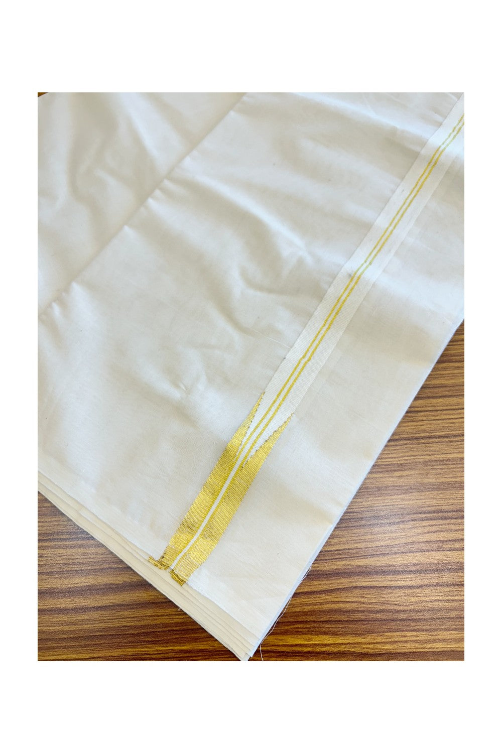 SHORT DHOTI SPECIAL! Kaitharikada.com - 19% DISCOUNT! Balaramapuram Double Off white - (Unbleached)  100% Cotton Mundu/Dhoti - 100x100 - 1 Inch Kara & 45 inches Height Puliyilakkara 2 line kasavu chutty - 3KK5125ASH