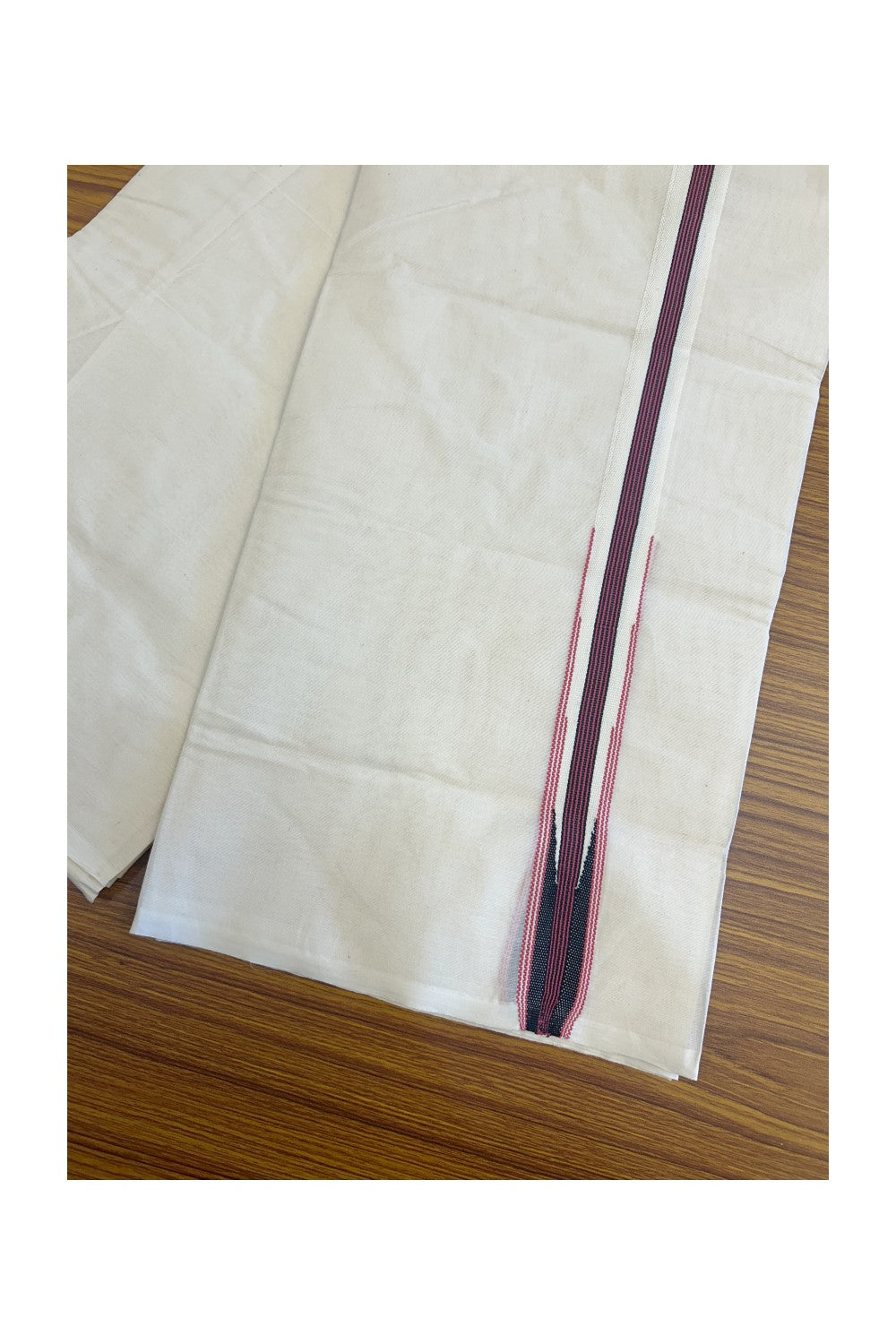 SHORT DHOTI SPECIAL! Kaitharikada.com - 19% Discount! Balaramapuram Double Off white - (Unbleached) Mundu/Dhoti - 100X100 - 1.25 inch Kara & 45 inches Height  Puliyilakkara Magenta & Black Striped Chutty Kara 4.12 meters - 3KK5130ASH