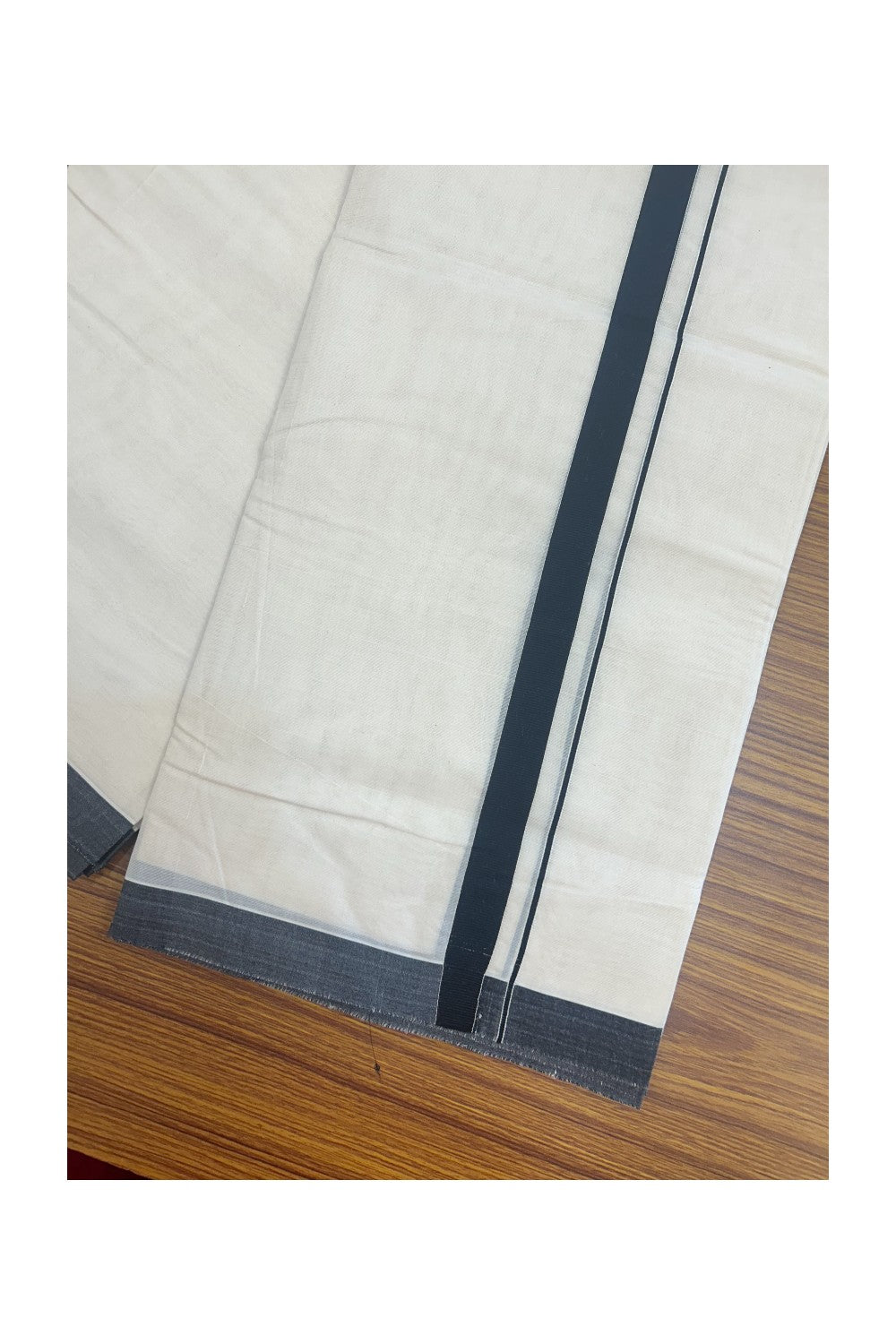 SHORT DHOTI SPECIAL! Kaitharikada.com 30% DISCOUNT! KaithariKada Balaramapuram 100% Cotton  Off white (Unbleached) Double Mundu/Dhoti-100x100 - 0.75 inch Kara & 46 inches Height Black Kara- 3KK5158ASH