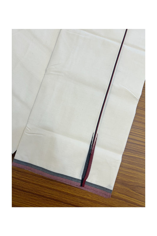 DMK Veshti - 29% DISCOUNT ! KaithariKada Balaramapuram 100% COTTON SINGLE OFF WHITE (Unbleached) Mundu/Dhoti-100X100 -  1 cm Puliyilakkara Maroon & Black Chutty (2 meter / 4 muzham) -  3KK5165ASH