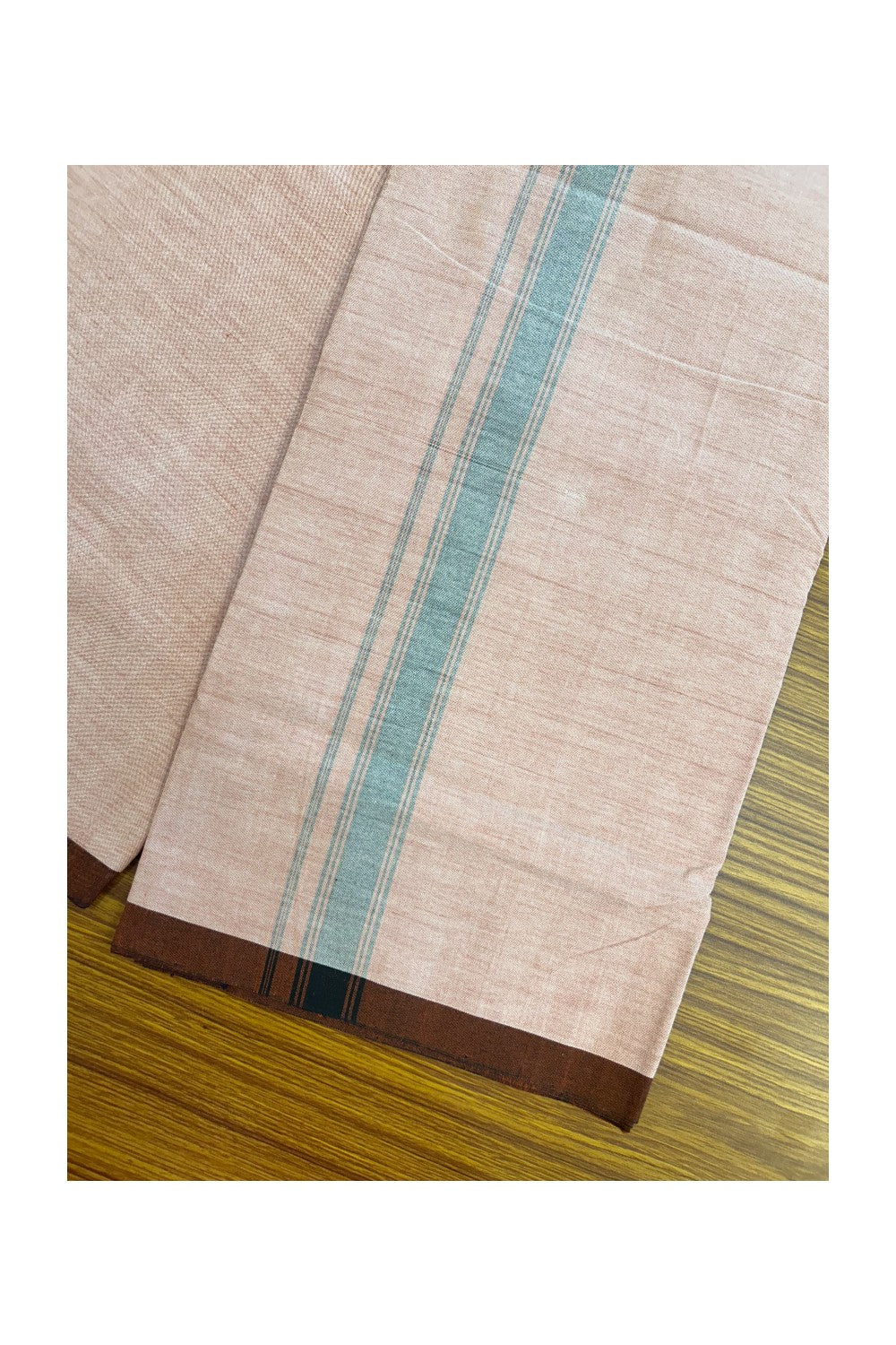25% Discount ! KaithariKada 100% Cotton Balaramapuram HANDLOOM Single Mundu/Dhoti - Dark Peach Shaded COLOUR BODY & 1.25 inch Black Striped Kara (2 meter / 4 muzham) - 3KK5225KAI