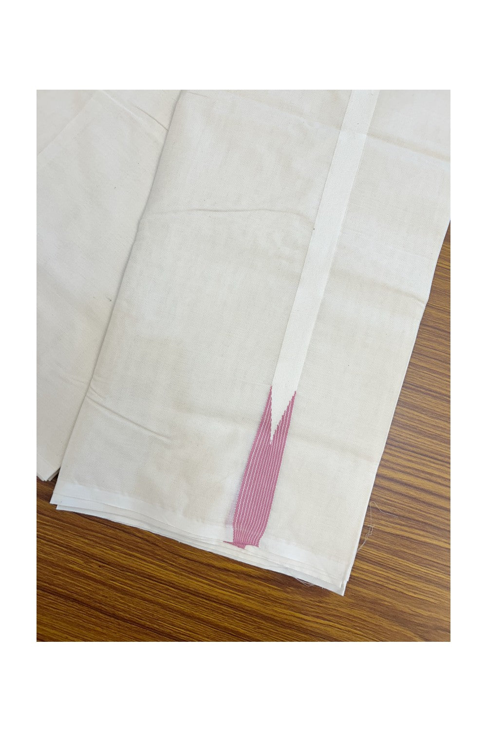 29% DISCOUNT ! KaithariKada Balaramapuram 100% COTTON Double OFF WHITE (Unbleached) Mundu/Dhoti- 100x100 - 1 inch Puliyilakkara Baby Pink Striped Chutty Kara - 4mtr (8.5 muzham)- 4KK5238 ASH