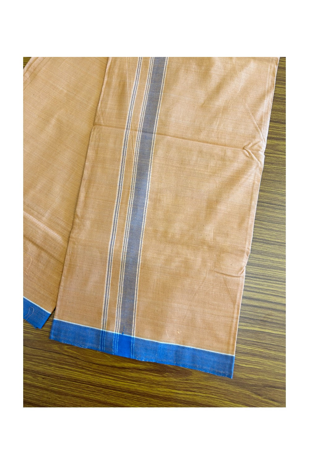 10% DISCOUNT ! KaithariKada Kalamachal 100% Pure Cotton - Handloom Single Mundu/Dhoti - KAAVI BODY DARK BLUE 1.75 inch Kara (2 meter / 4 muzham) - 3KK8004KK