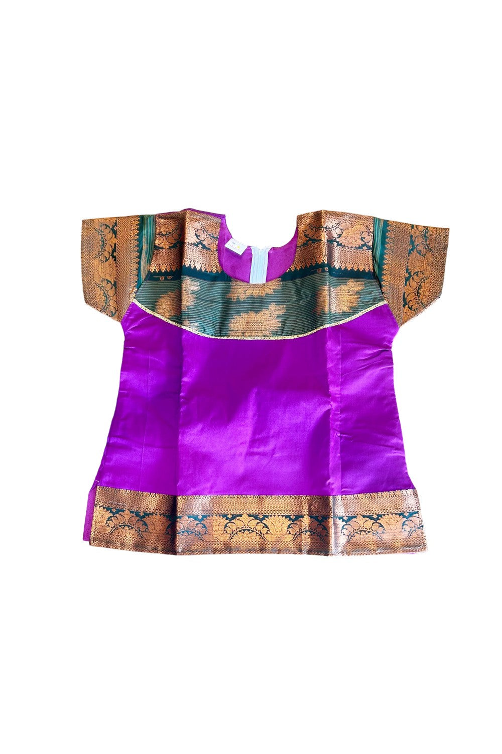 Midukki-Traditional South Indian Kids Pattu Pavada- Magenta top dark green skirt with emboss work- Age 15&16 - KK15&16MID003