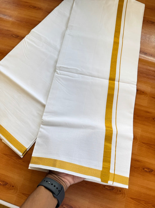 Single Pure White 100% Pure Cotton Mundu/Dhoti - KaithariKada Mill Bleached - 40s - 0.5inch Gold Kasav (2 meter / 4 muzham) - 3 KK5467 MC