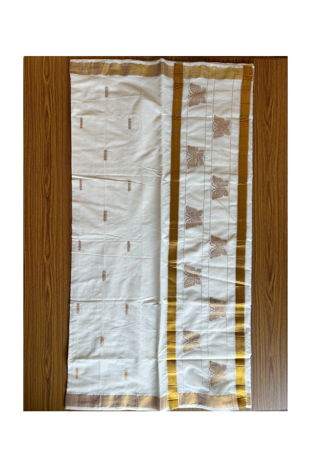 25% Discount! Kaitharikada Kerala Cotton Saree Off white - 12 inch Kasavu Saree with Butterfly Pattern putta Design - 3KK1003HAR