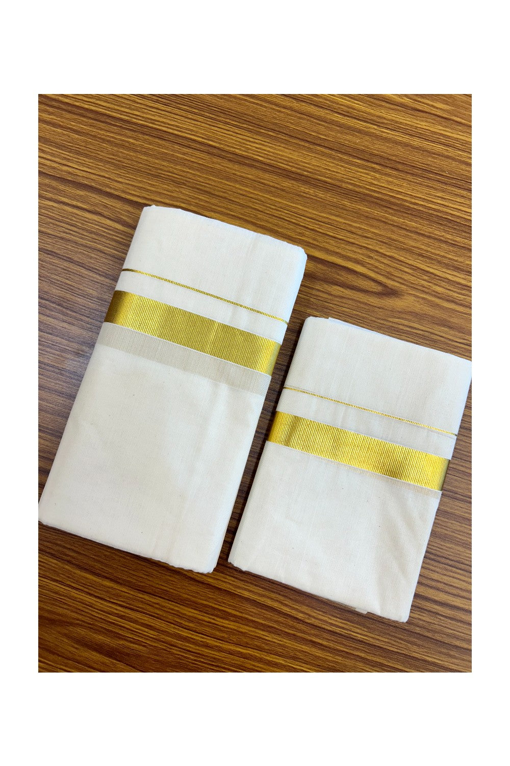 20% Discount!! KaithariKada Balaramapuram - 100% PURE Cotton Off White  (Unbleached) Mundu/Dhoti & Neriyath set - 1 Inch Kasavu Kara - 3KK5213 VIN