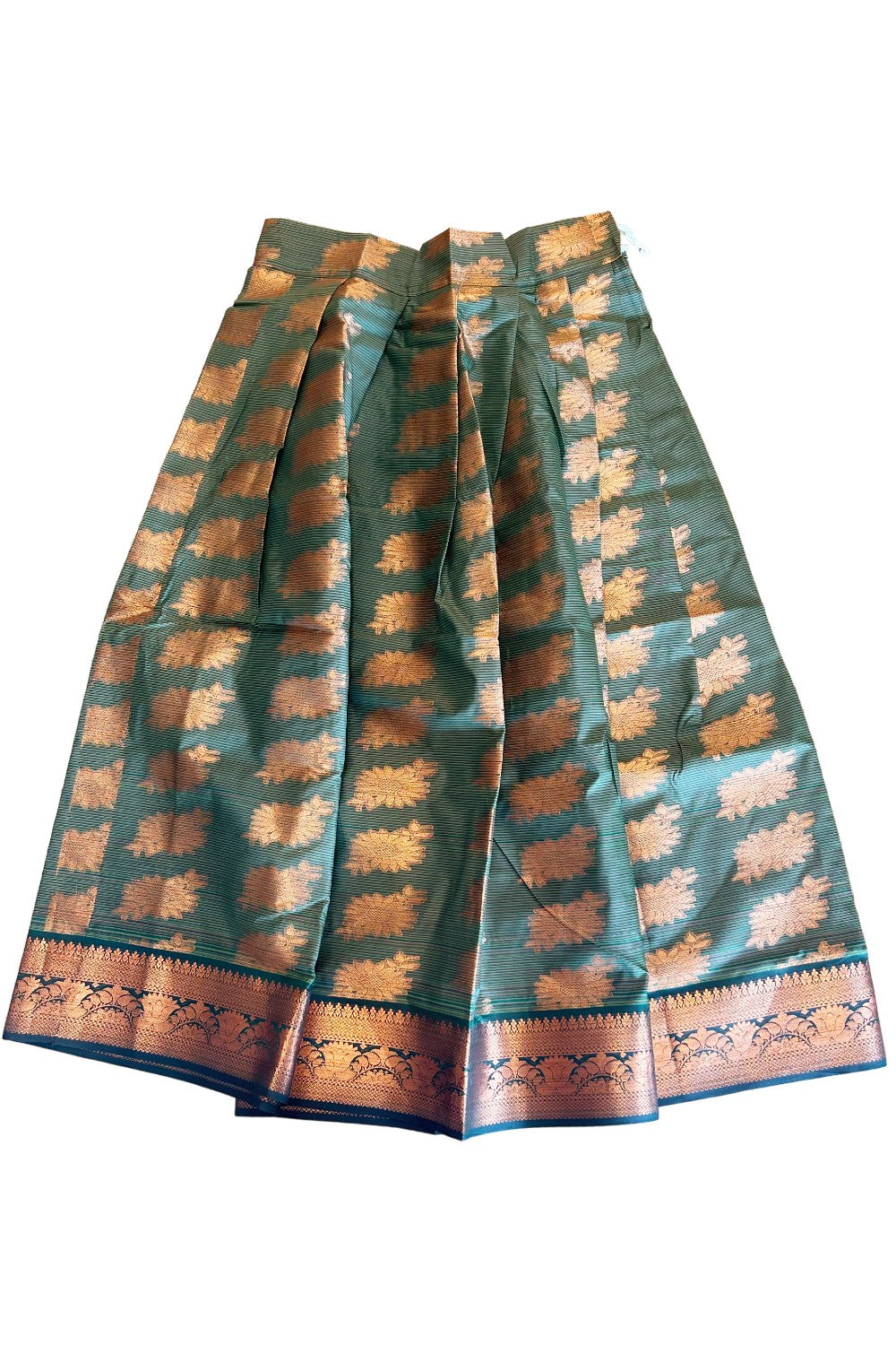 Midukki-Traditional South Indian Kids Pattu Pavada- Magenta top dark green skirt with emboss work- Age 15&16 - KK15&16MID003