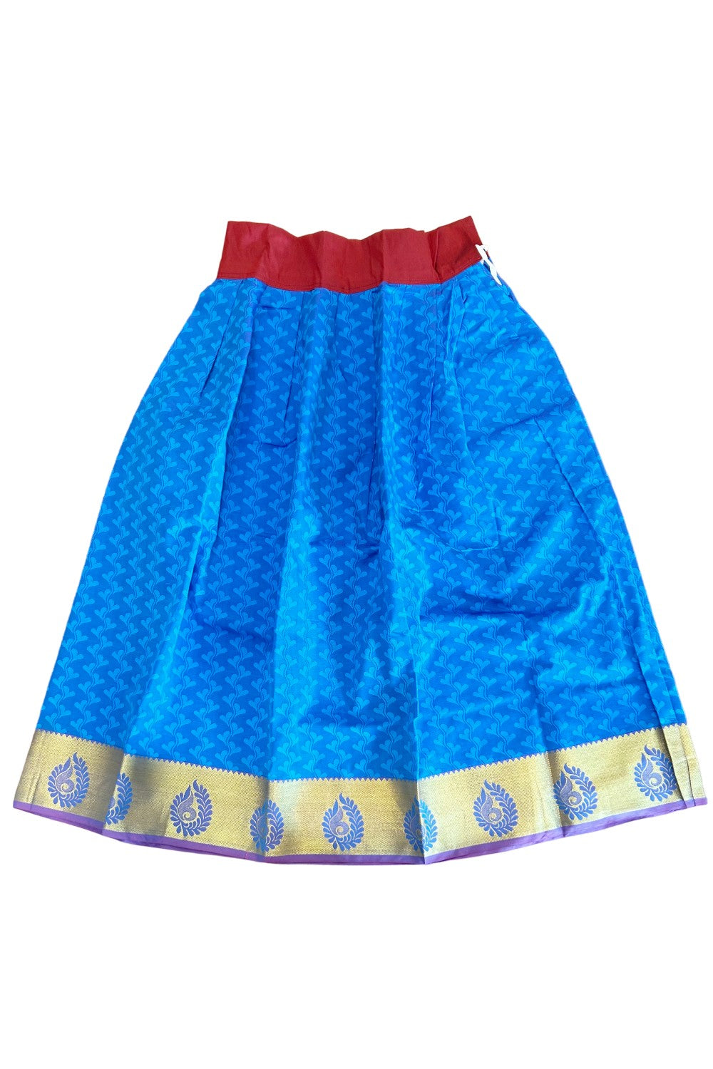 Midukki-Traditional South Indian Kids Pattu Pavada- Maroon top blue skirt with emboss work - Age 11 - KK11MID003